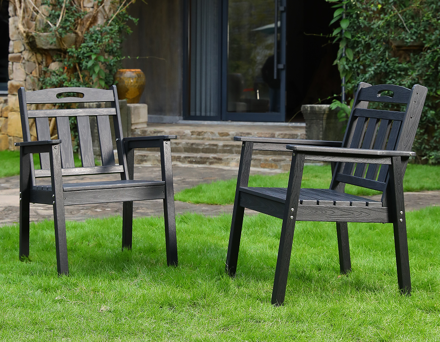검정색 2팩 직립형 HDPE Adirondack 다이닝 체어